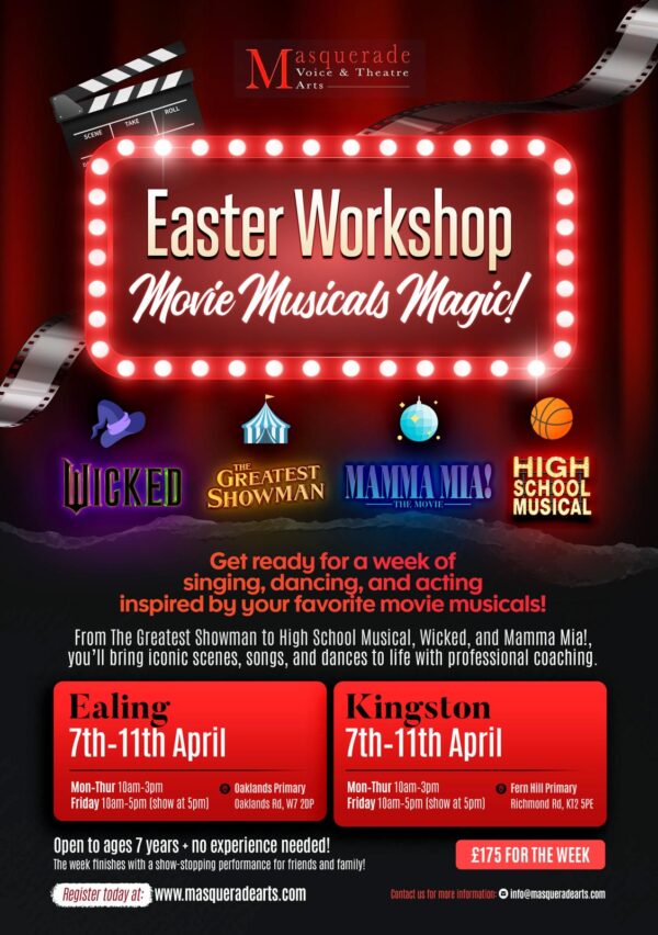 Easter Workshop 7yrs + : Movie Musicals Magic! Wicked, The Greatest Showman, Mamma Mia, and High School Musical!